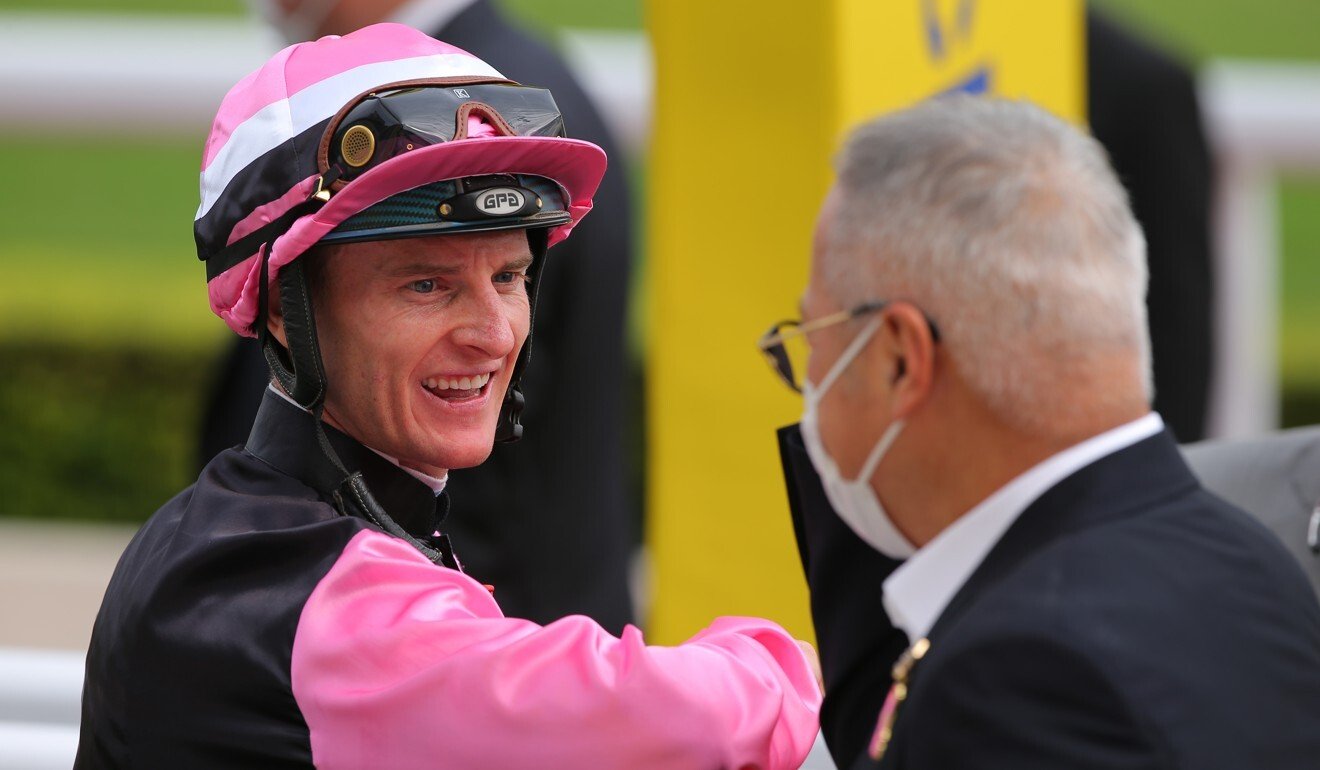 Zac Purton is all smiles after snapping his run of outs aboard Beauty Angel.