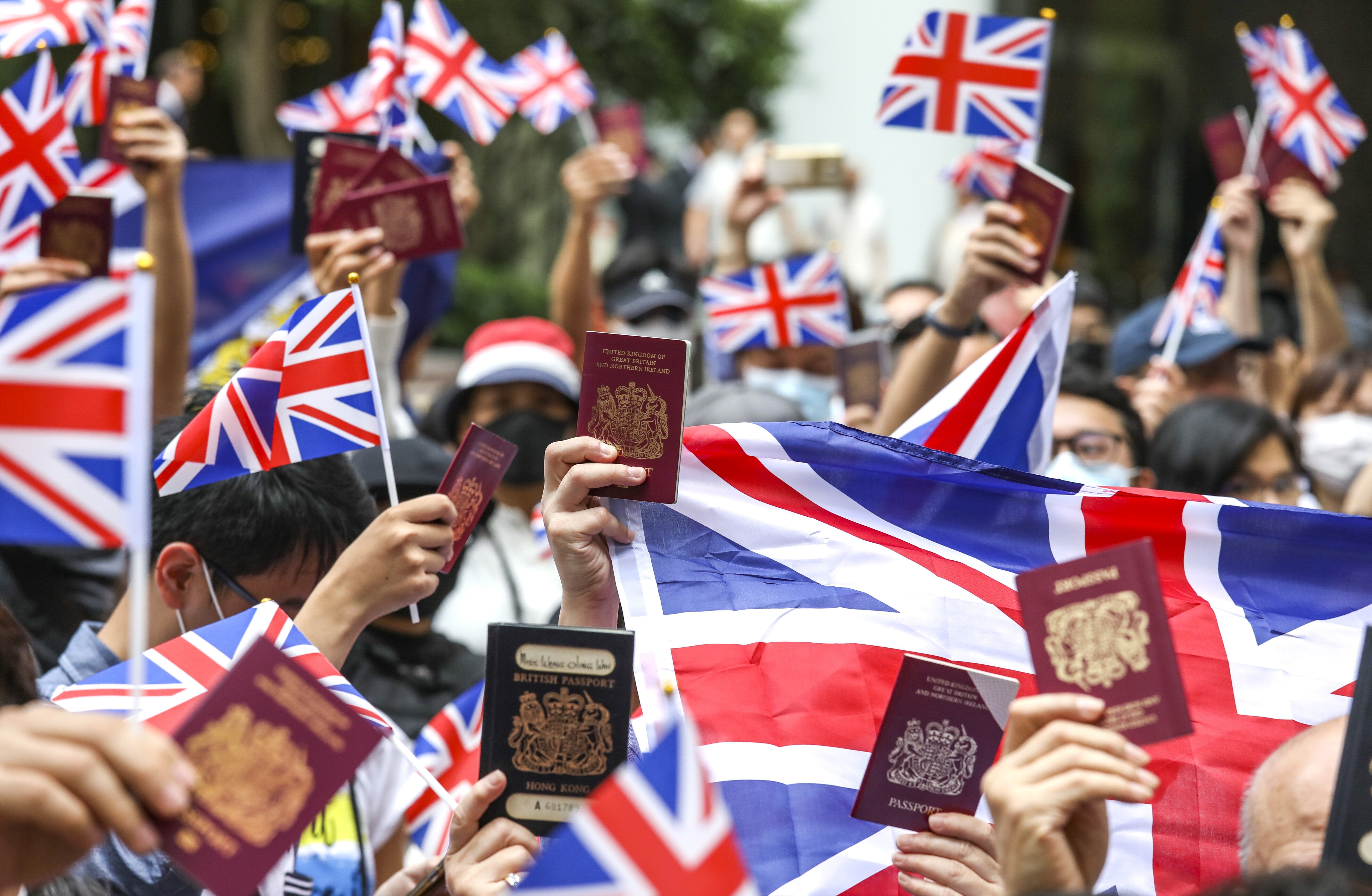 Hong Kong activists march to the British consulate in Admiralty, urging London to grant full citizenship to British National (Overseas) and Citizens of the UK and Colonies passport holders. Photo: Nora Tam