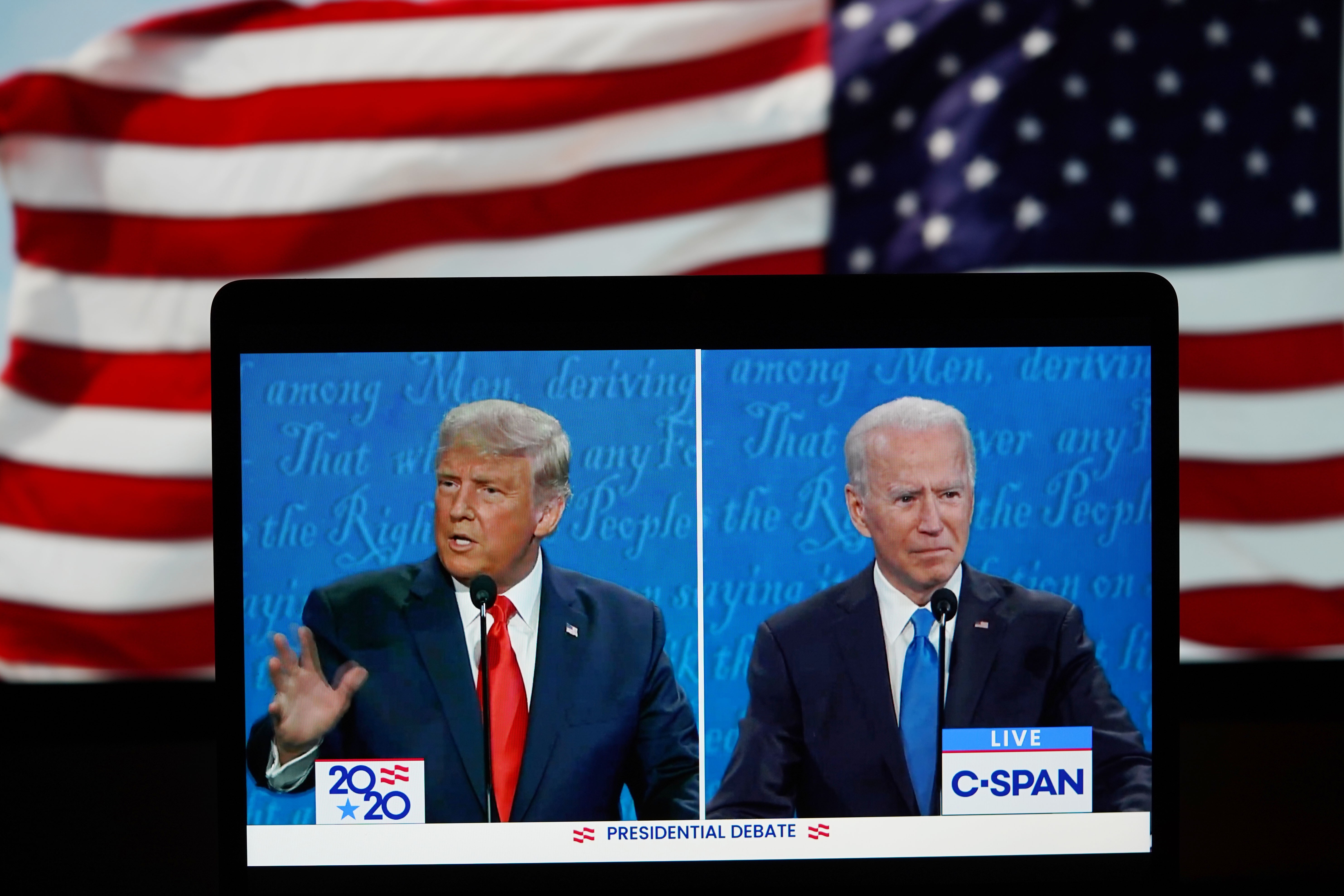 US President Donald Trump and his Democratic challenger Joe Biden attending their final debate in the 2020 presidential race. Photo: Xinhua