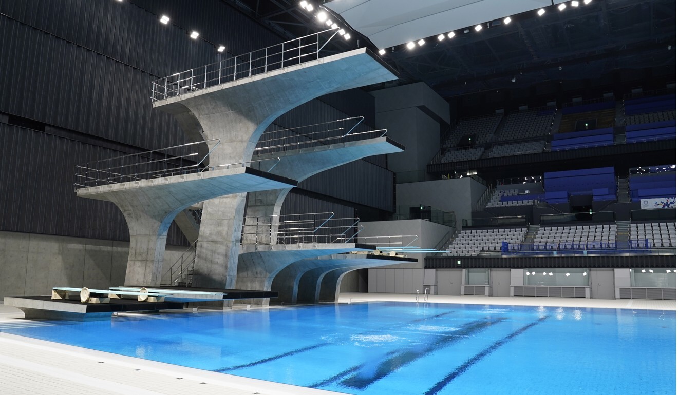 The Tokyo Aquatics Centre, the venue of the Olympic artistic swimming, diving and swimming and Paralympic swimming events, during its unveiling ceremony in Tokyo. Photo: EPA