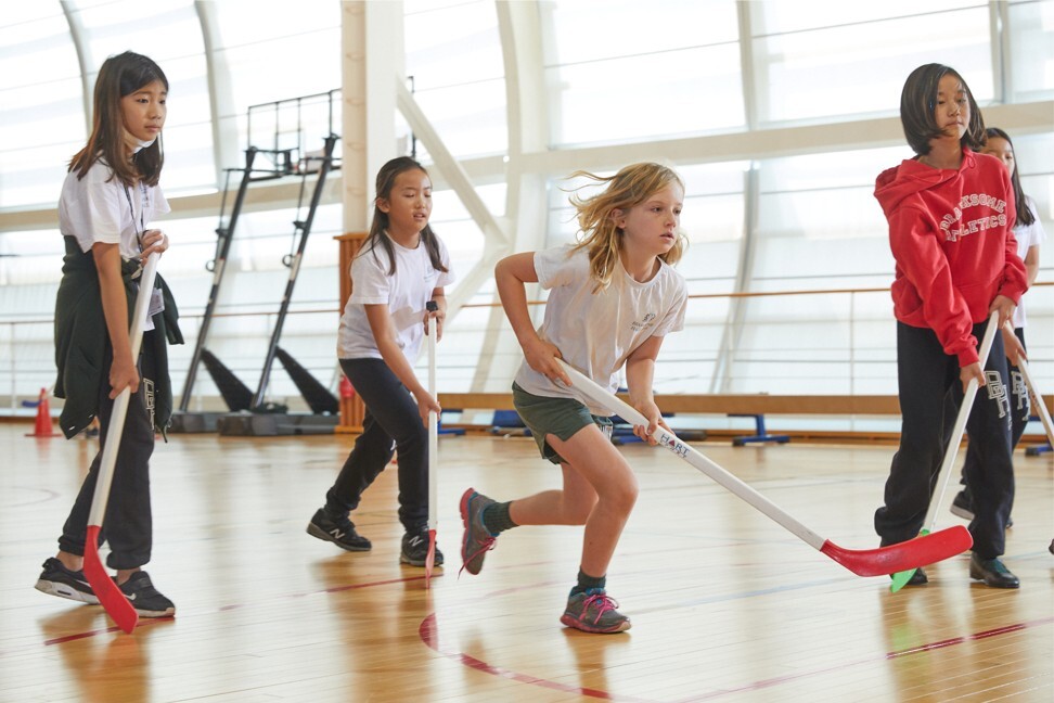 Students at Branksome Hall Asia play floorball – a type of floor hockey – as part of the South Korean school’s rich co-curricular programme.