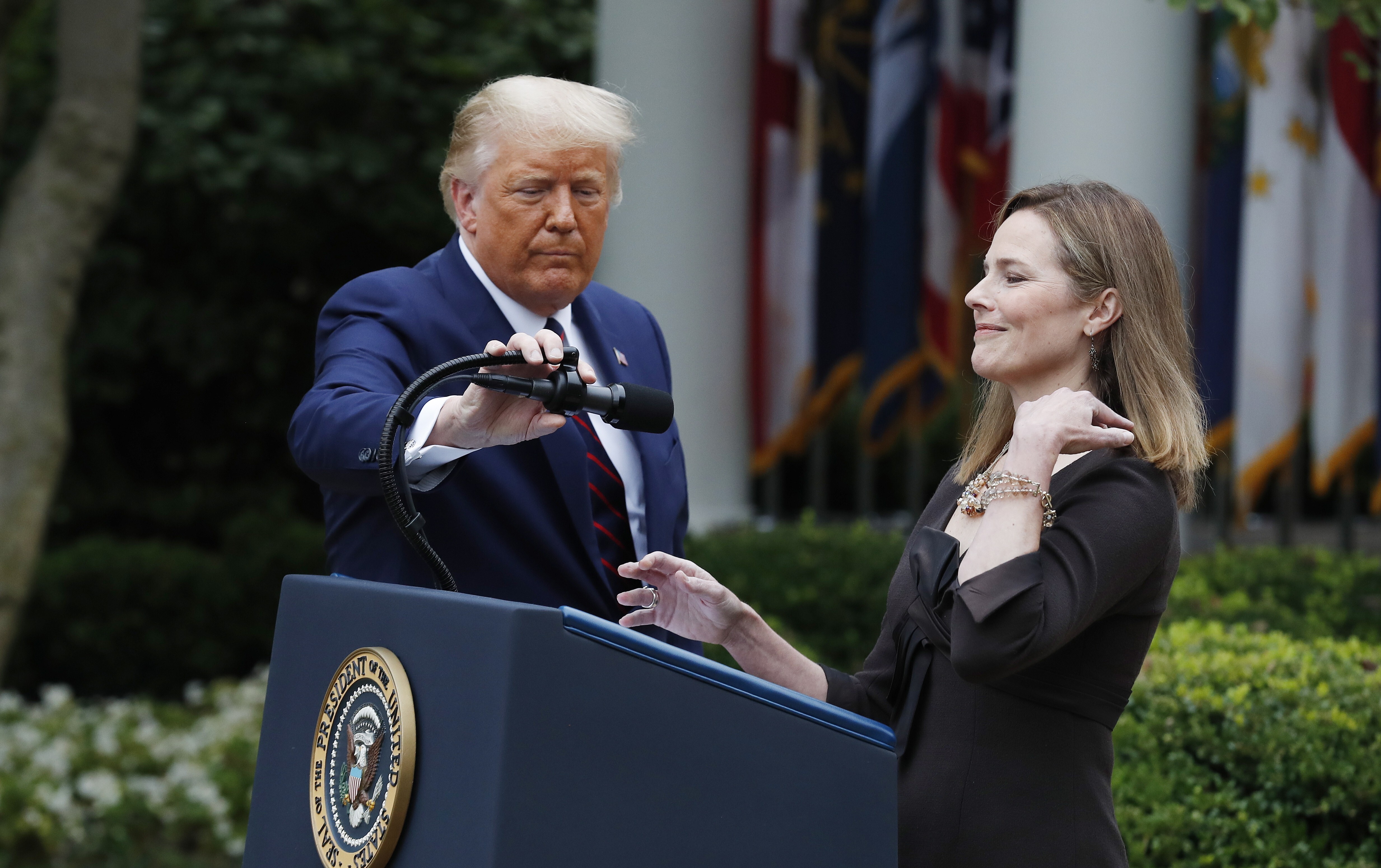 Judge Amy Coney Barrett speaks after being introduced by US President Donald Trump during a ceremony in the Rose Garden of the White House in September. Photo: EPA-EFE