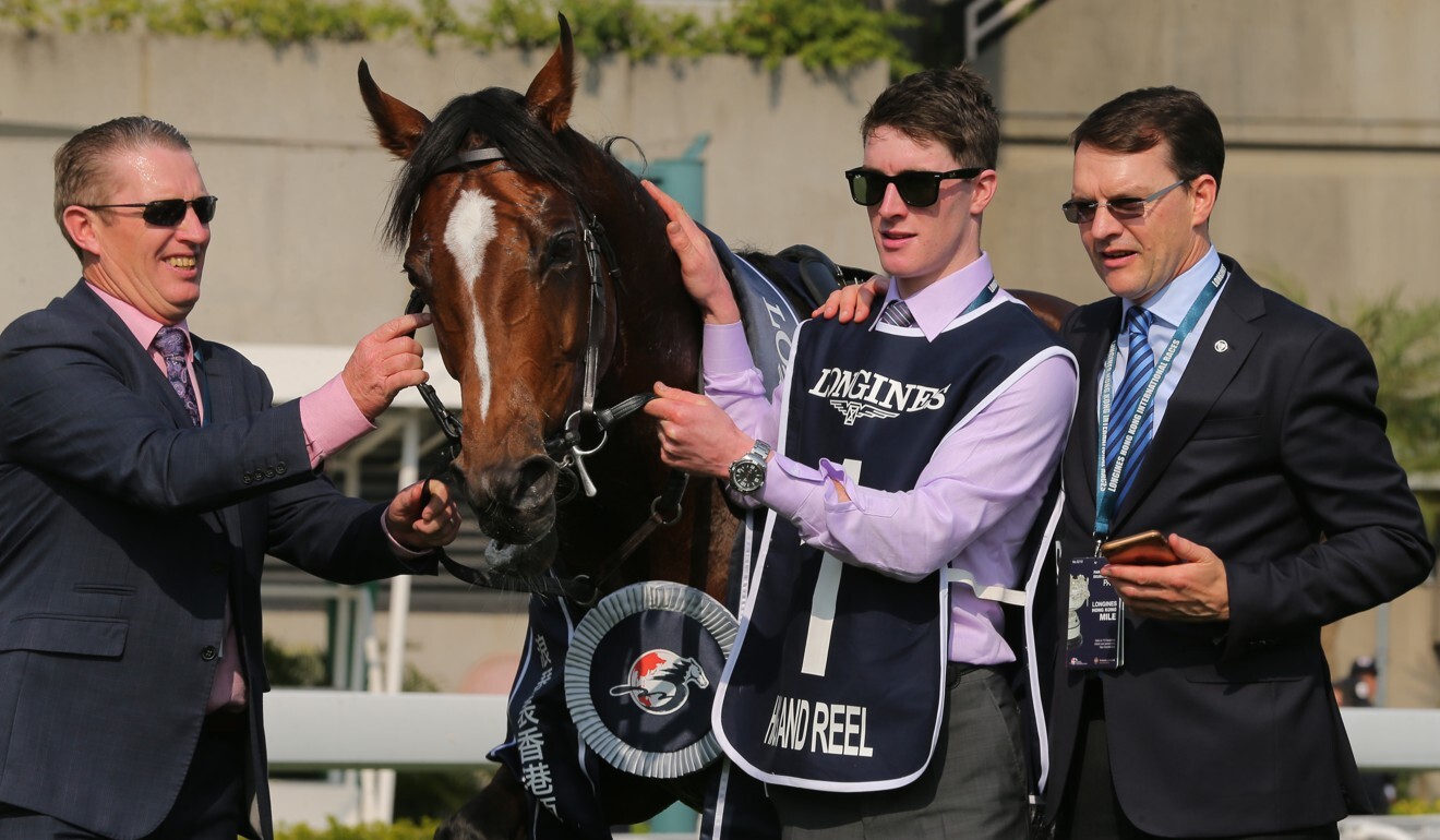 Aidan O’Brien (right) after Highland Reel won the 2017 Hong Kong Vase.