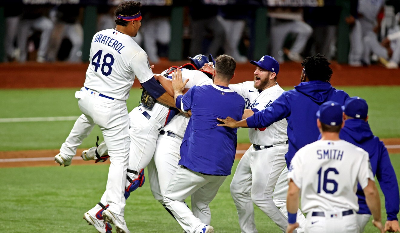 The Los Angeles Dodgers celebrate beating the Tampa Bay Rays to win the 2020 World Series. Photo: USA Today