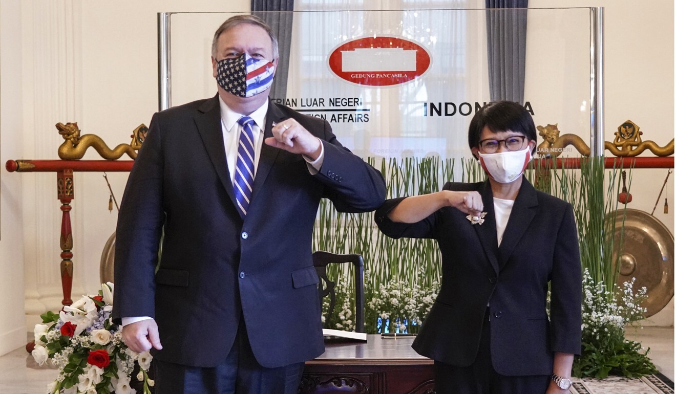 Mike Pompeo with Indonesia’s Foreign Minister Retno Marsudi. Photo: AP