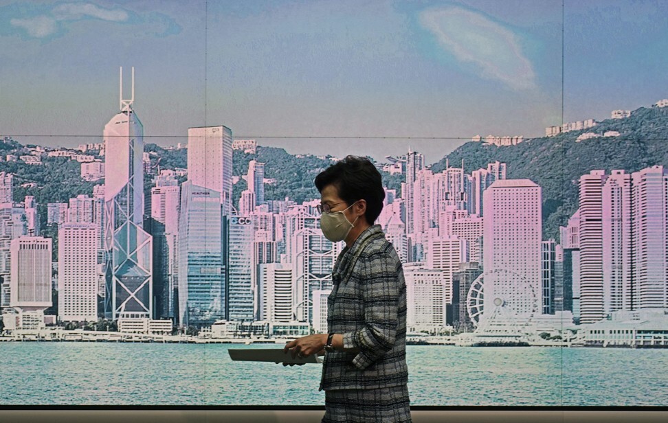 Chief Executive Carrie Lam Cheng Yuet-ngor arrives for a press conference on October 12. The government must plant the seeds for Hong Kong’s economic transformation. Photo: AP