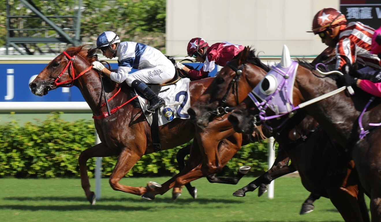 Joao Moreira salutes aboard Scores Of Fun at Sha Tin in September.