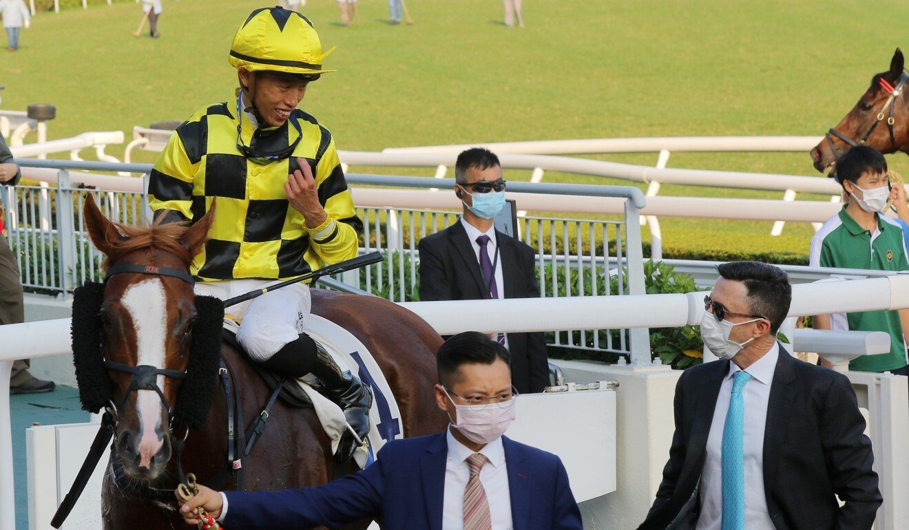 Jockey Vincent Ho and trainer Douglas Whyte debrief after Stronger’s victory.