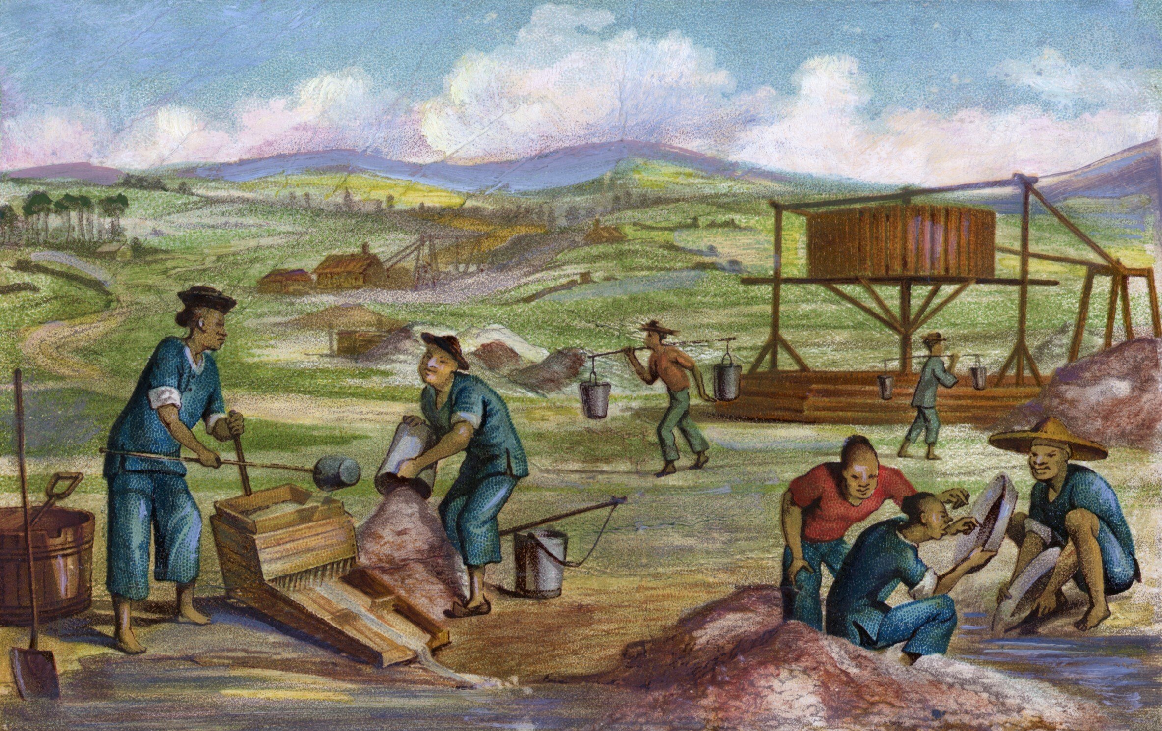 An illustration of Chinese immigrants panning for gold in California, the US, in the mid-19th century. The period forms the backdrop for new historical novel Chinese Brothers, American Sons. Photo: Getty Images