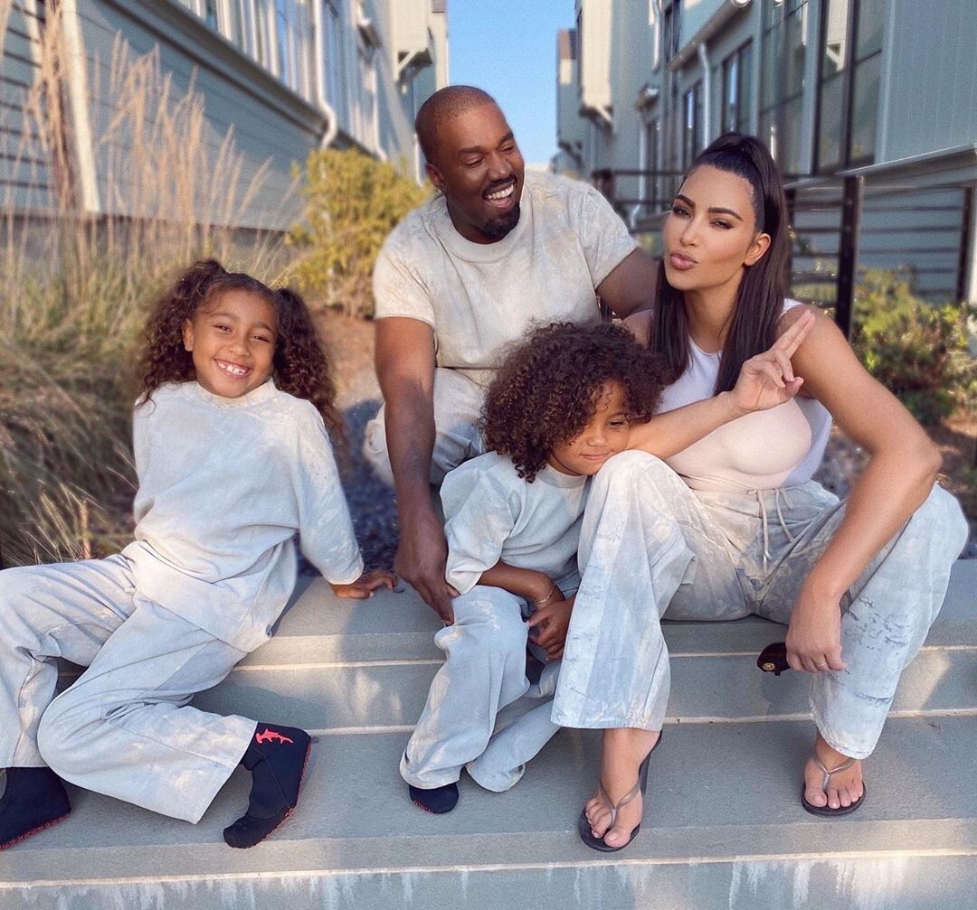 Kanye West and Kim Kardashian with two of their children; the couple have both wavered between the Republican and Democrat parties over time. Photo: @kimkardashian/Instagram