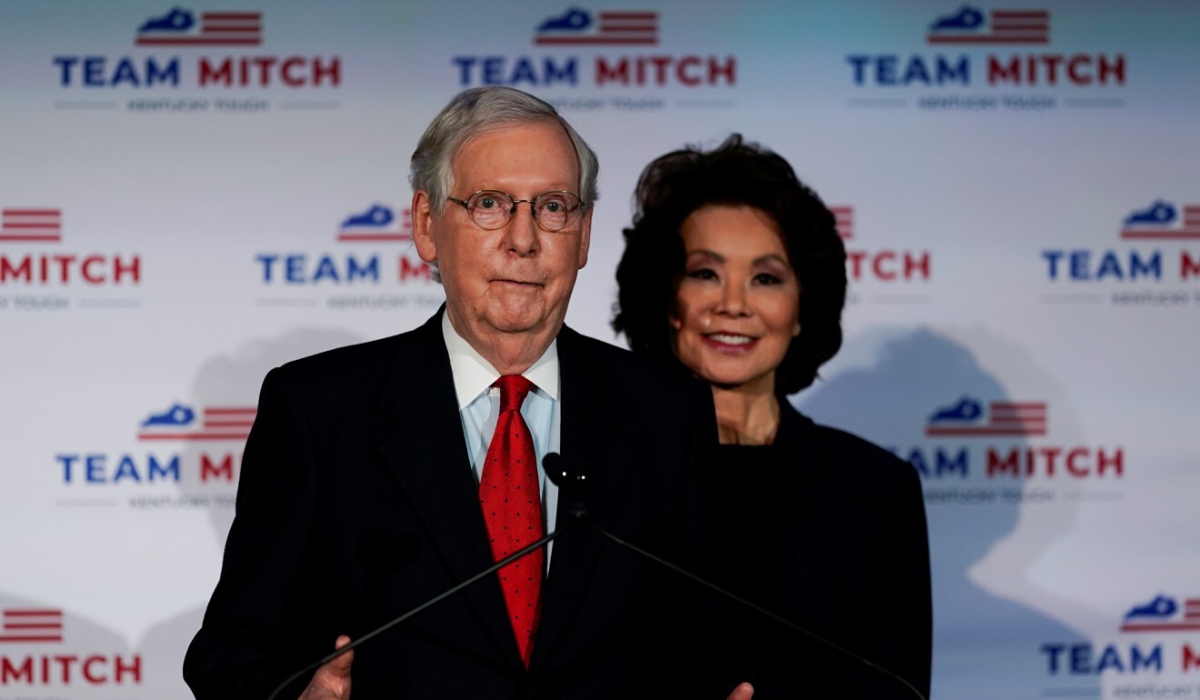 Senate Majority Leader Mitch McConnell and US Secretary of Transportation Elaine Chao, hsi wife. Photo: Reuters