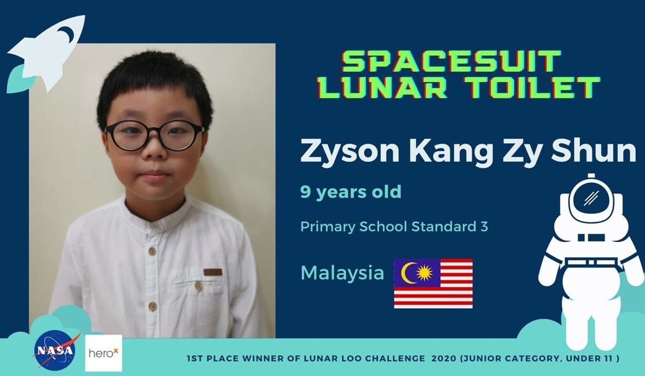 Zyson Kang was among 897 children who took part in the Junior category of Nasa’s Lunar Loo Challenge. Photo: Facebook