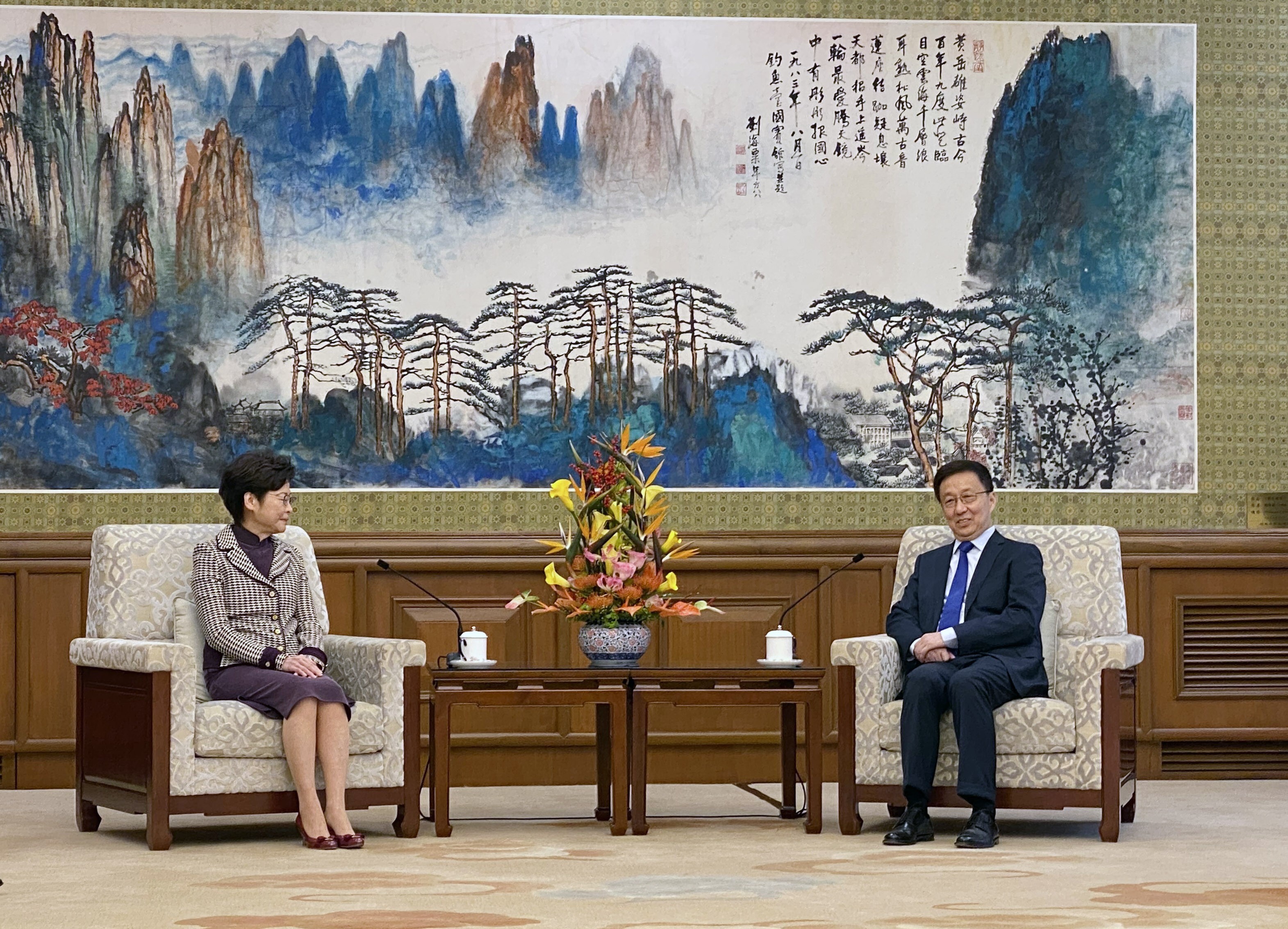 Hong Kong leader Carrie Lam met Vice-Premier Han Zheng on Friday morning. Photo: Handout
