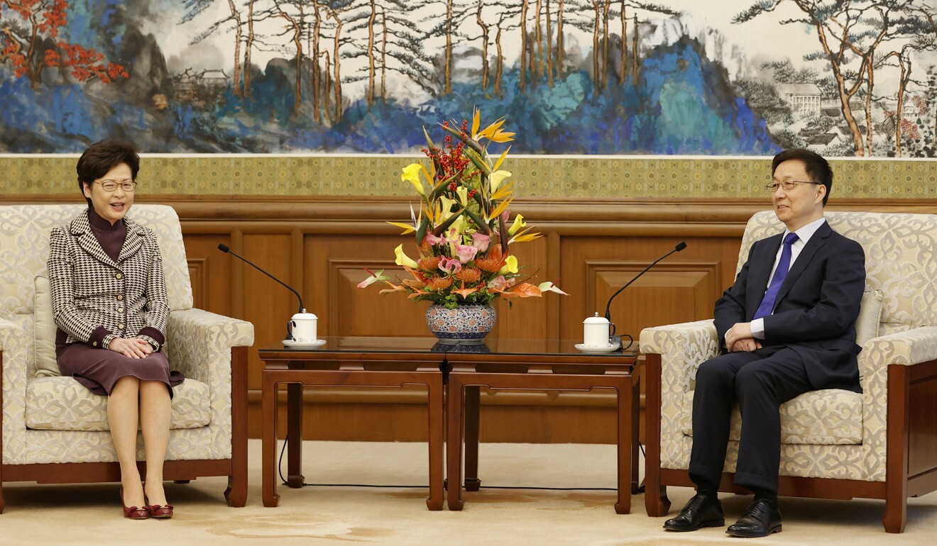 Chief Executive Carrie Lam meets Vice-Premier Han Zheng in Beijing. Photo: Reuters