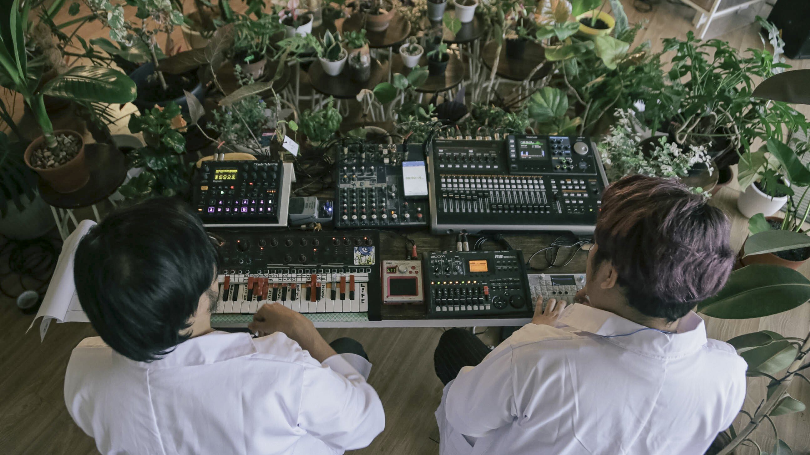 Indonesian electronic music group Bottlesmoker perform at the “Plantasia” concert in July to an audience of more than 150 house plants and their owners. Photo: Widian Lesmana