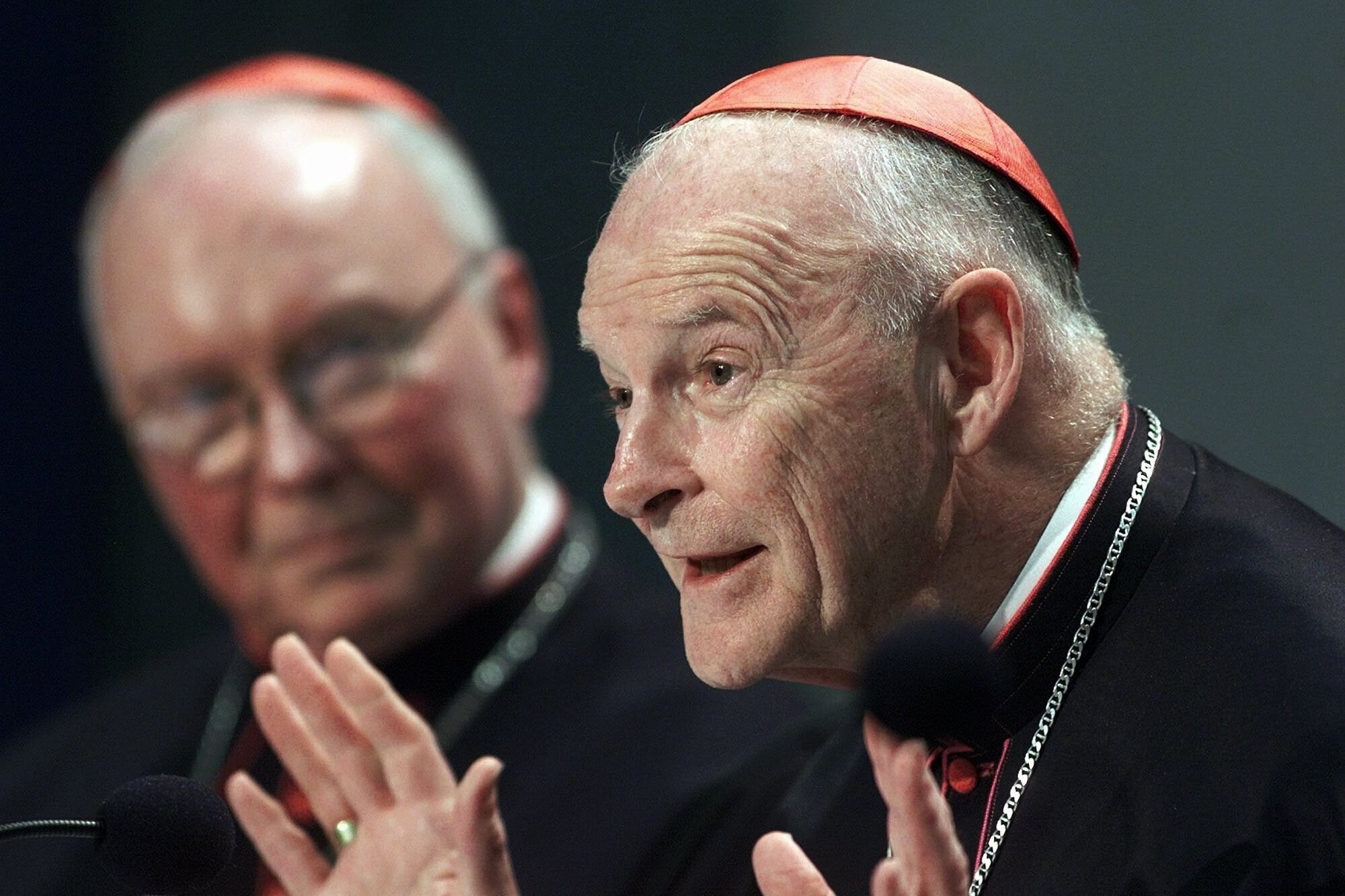 Theodore McCarrick, right, pictured while archbishop of Washington in 2002. Photo: AP