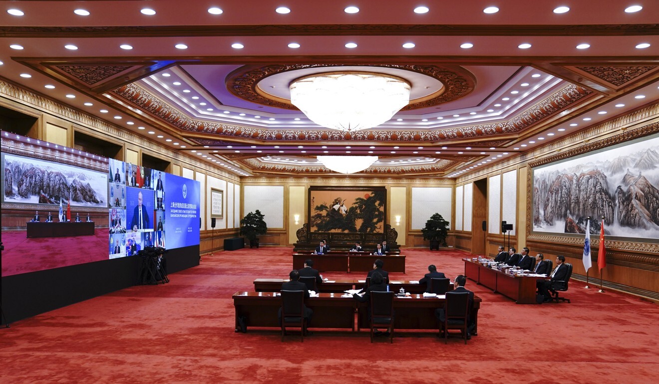 Xi Jinping joins other state leaders for the SCO virtual summit. Photo: Xinhua