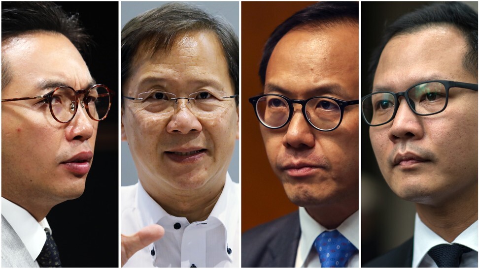 The four disqualified legislators are (left to right) Alvin Yeung Ngok-kiu, Kwok Ka-ki, Kenneth Leung and Dennis Kwok. Photo: SCMP
