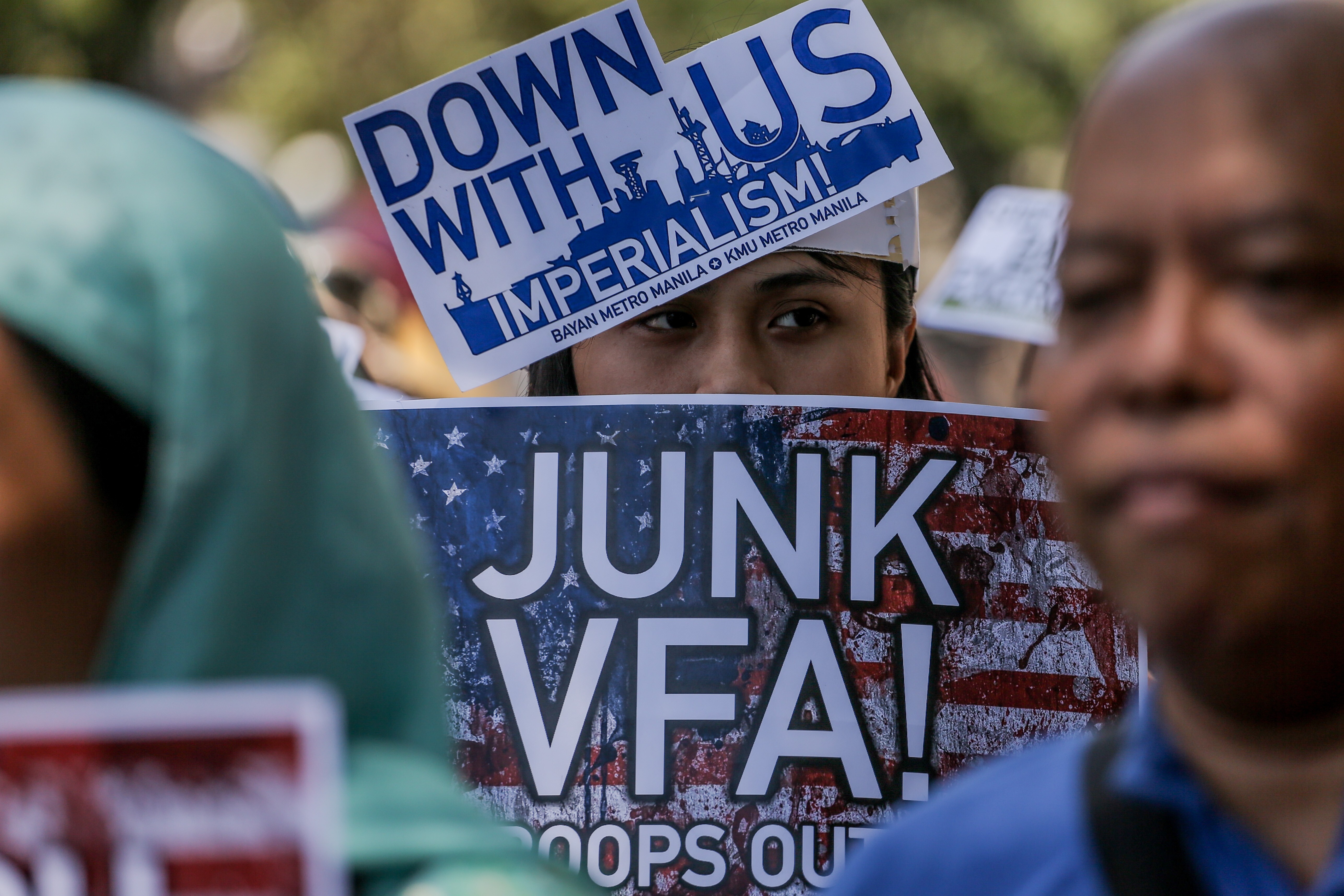 Protesters rally against US-Philippines anti-terrorism military exercises in Manila in 2018. In February this year, Philippe President Rodrigo Duterte announced an end to the Visiting Forces Agreement, which has facilitated the entry and exit of tens of thousands of American troops. He has since suspended the move, at least temporarily. Photo: