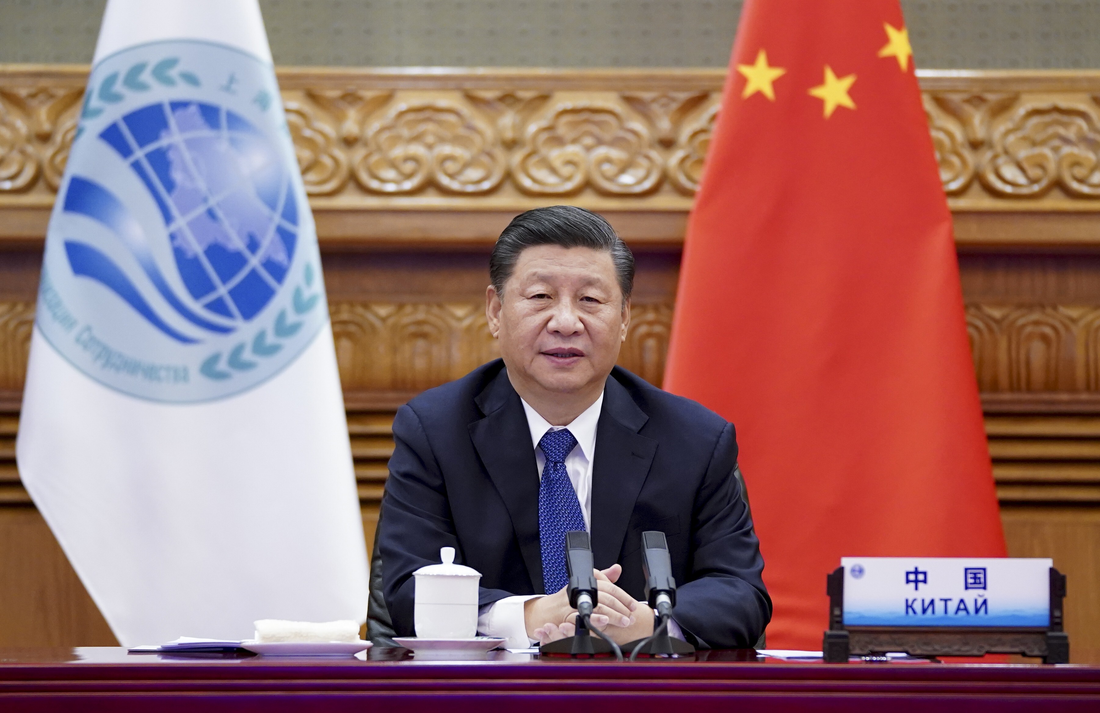 President Xi Jinping addresses the Shanghai Cooperation Organisation summit via video link from Beijing on Tuesday. Photo: Xinhua