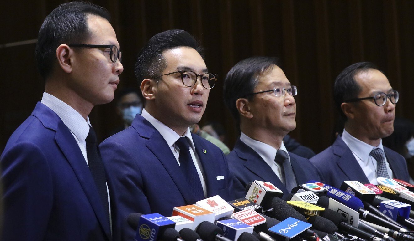 The four disqualified lawmakers Dennis Kwok, Alvin Yeung Ngok-kiu, Kwok Ka-ki and Kenneth Leung Kai-cheong. Photo: Dickson Lee