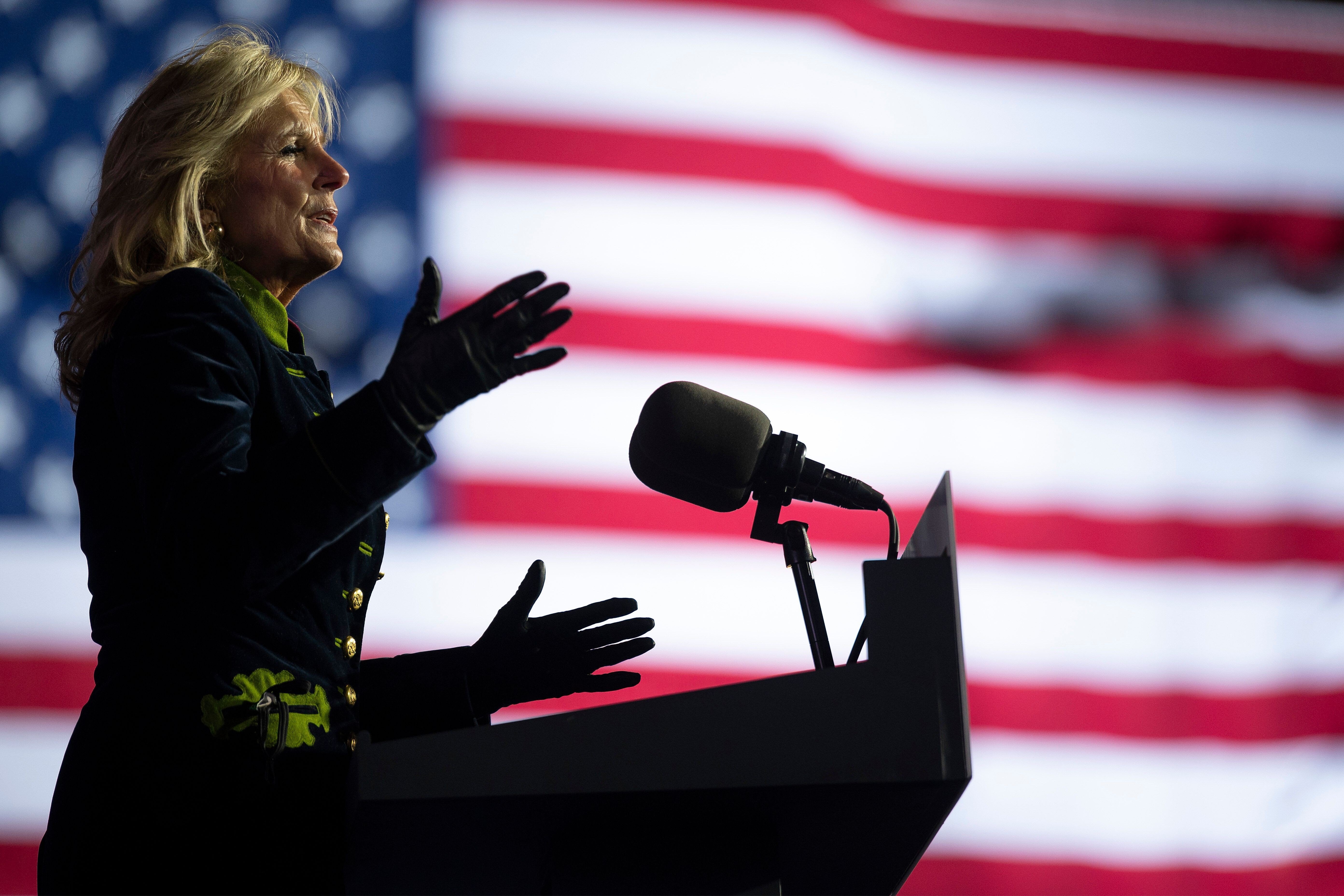 Jill Biden speaks at a drive-in election rally in Pittsburgh, Pennsylvania. Photo: Jim Watson/AFP via Getty Images