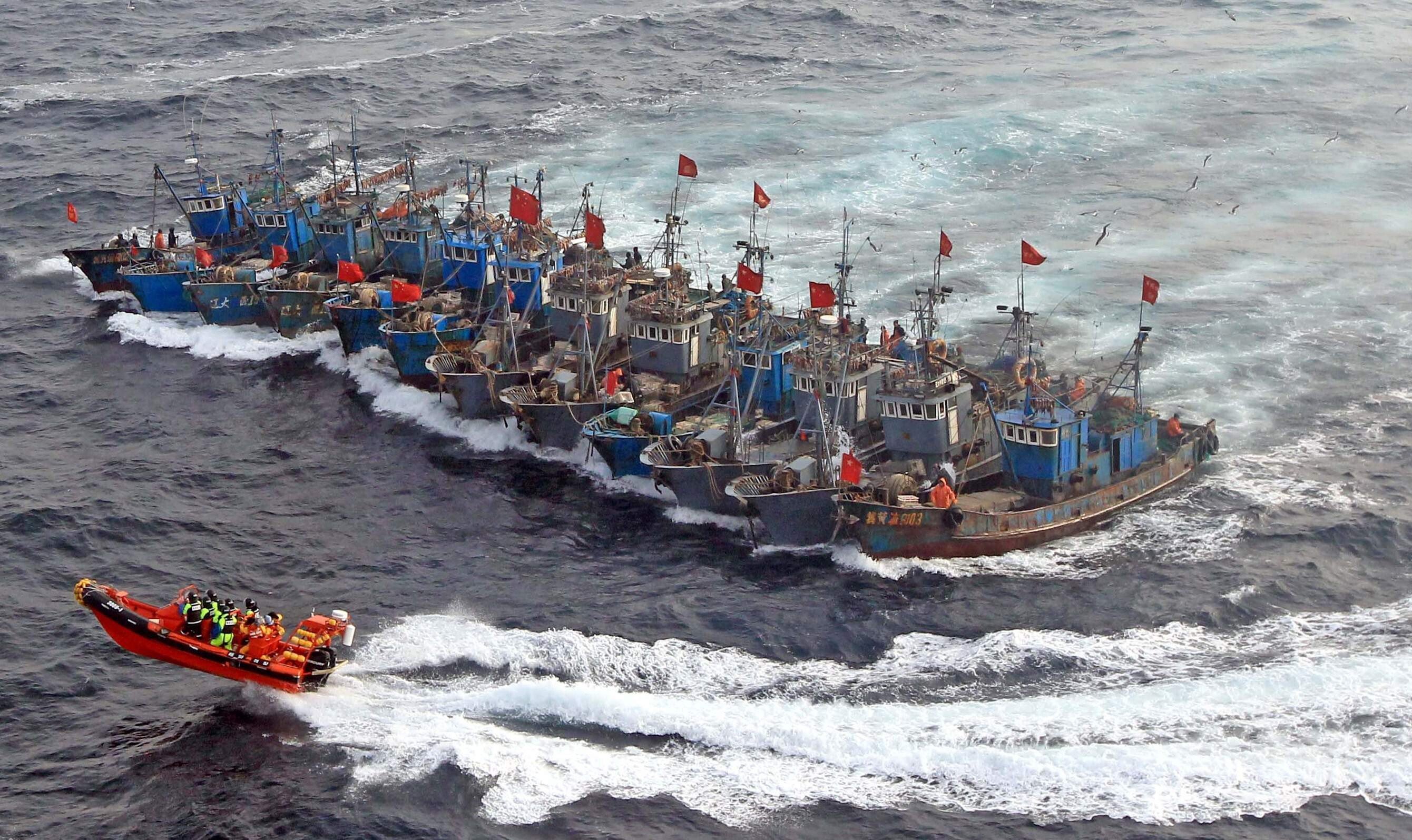 Chinese fishing boats tied together in the Sea of Japan, or East Sea, on December 21, 2019. Photo: AFP