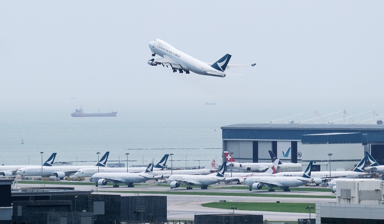 A Cathay Pacific Cargo flight takes off from Hong Kong International Airport. Photo: Bloomberg