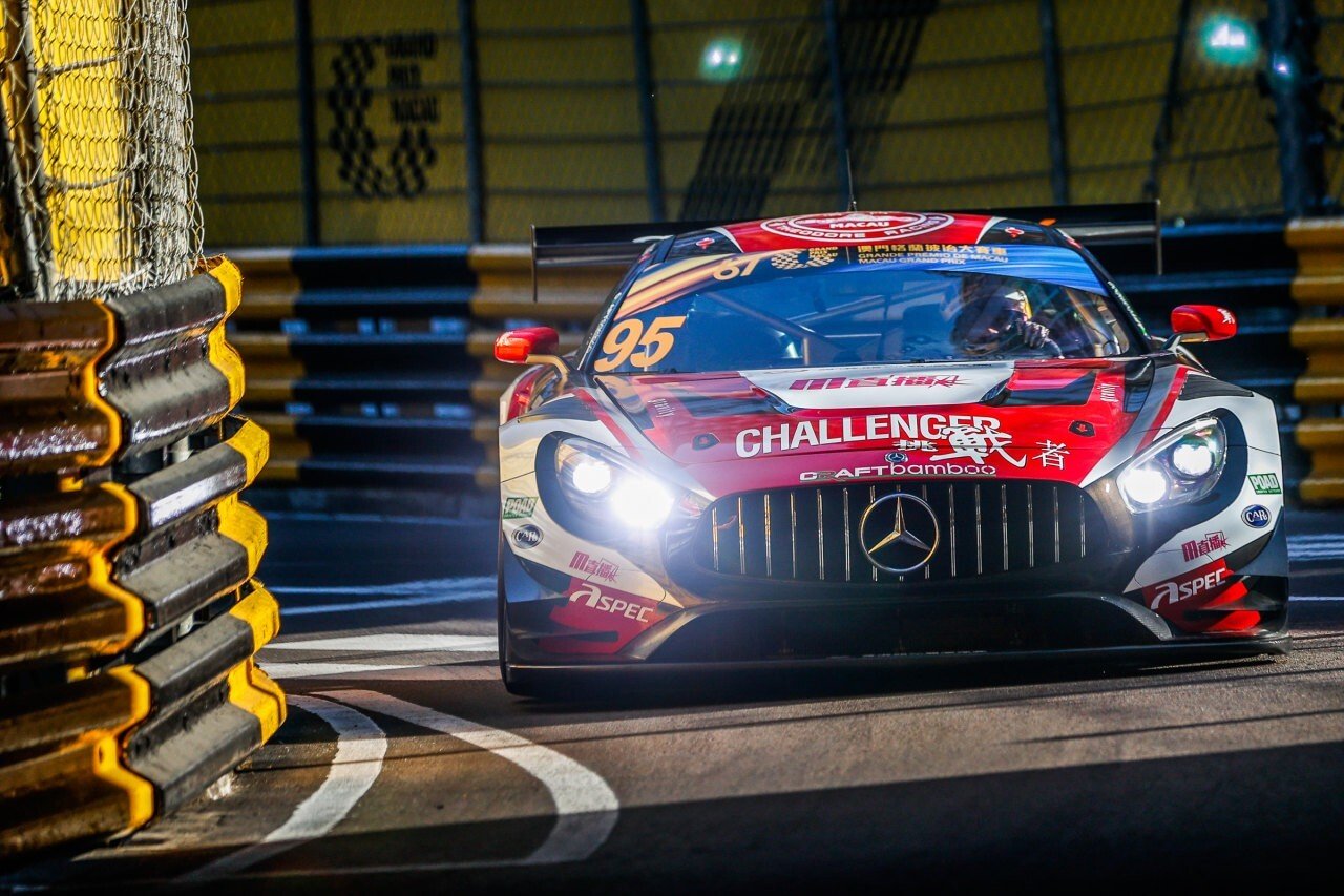 Hong Kong’s Darryl O'Young steers his Mercedes-AMG GT3 at the Macau GT Cup. Photo: Handout