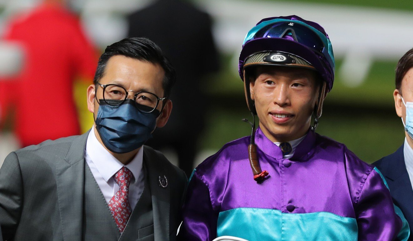 Trainer Frankie Lor and jockey Vincent Ho after Winning Dreamer’s victory.