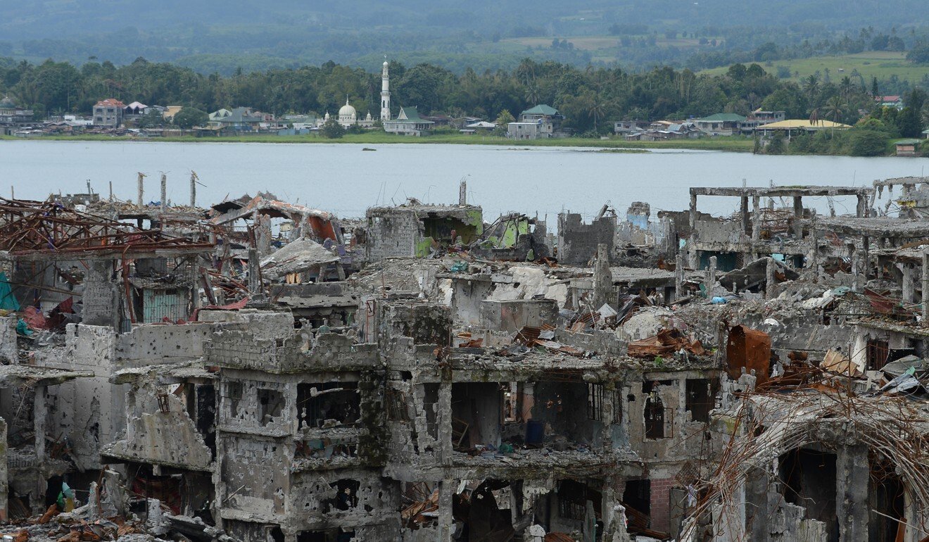 Bombed-out buildings in what was the main battle area between government troops and Islamic State-affiliated Muslim militants in Marawi, on the southern island of Mindanao. Photo: AFP