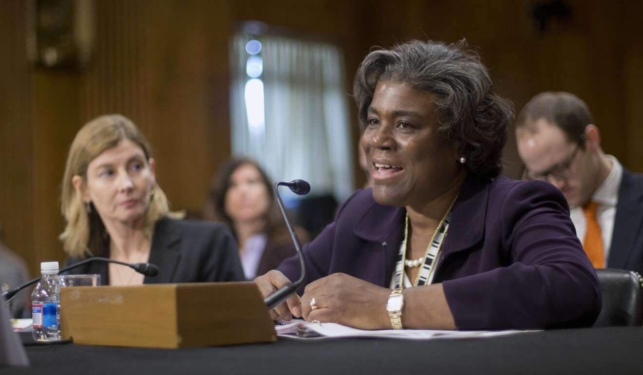 Linda Thomas-Greenfield (right), who will become the next US ambassador to the UN, testifies during a Senate Foreign Relations Committee hearing in Washington in January 2014. Photo: AP