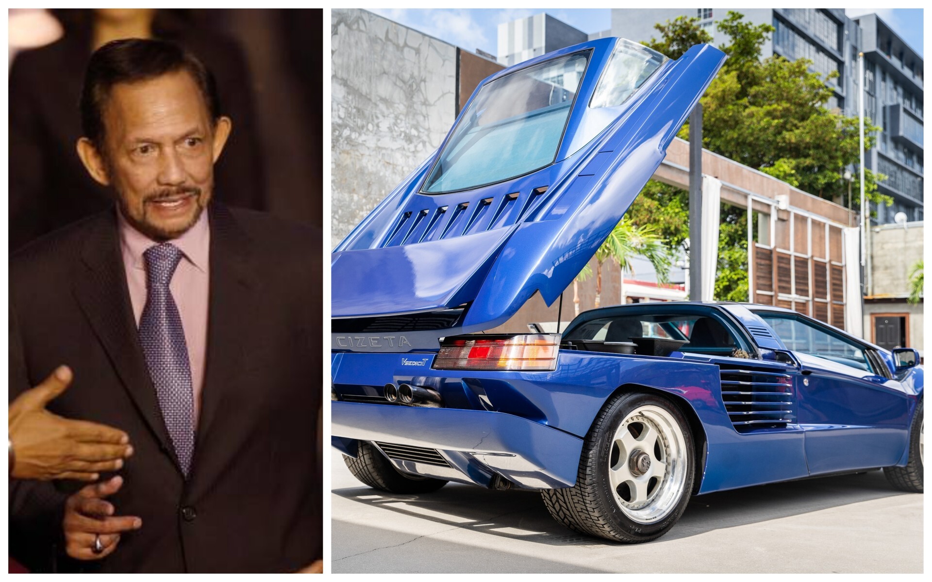 The Sultan of Brunei and his 1993 Cizeta V16T supercar, now on sale for more than US$700,000. Photos: @HassanalBolkia4/Twitter, Curated