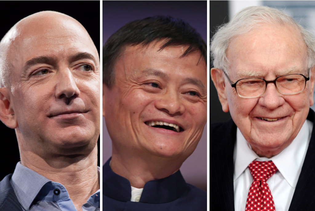 Jeff Bezos, Jack Ma and Warren Buffett, self-made billionaires. Photos: TNS, Bloomberg, MCT