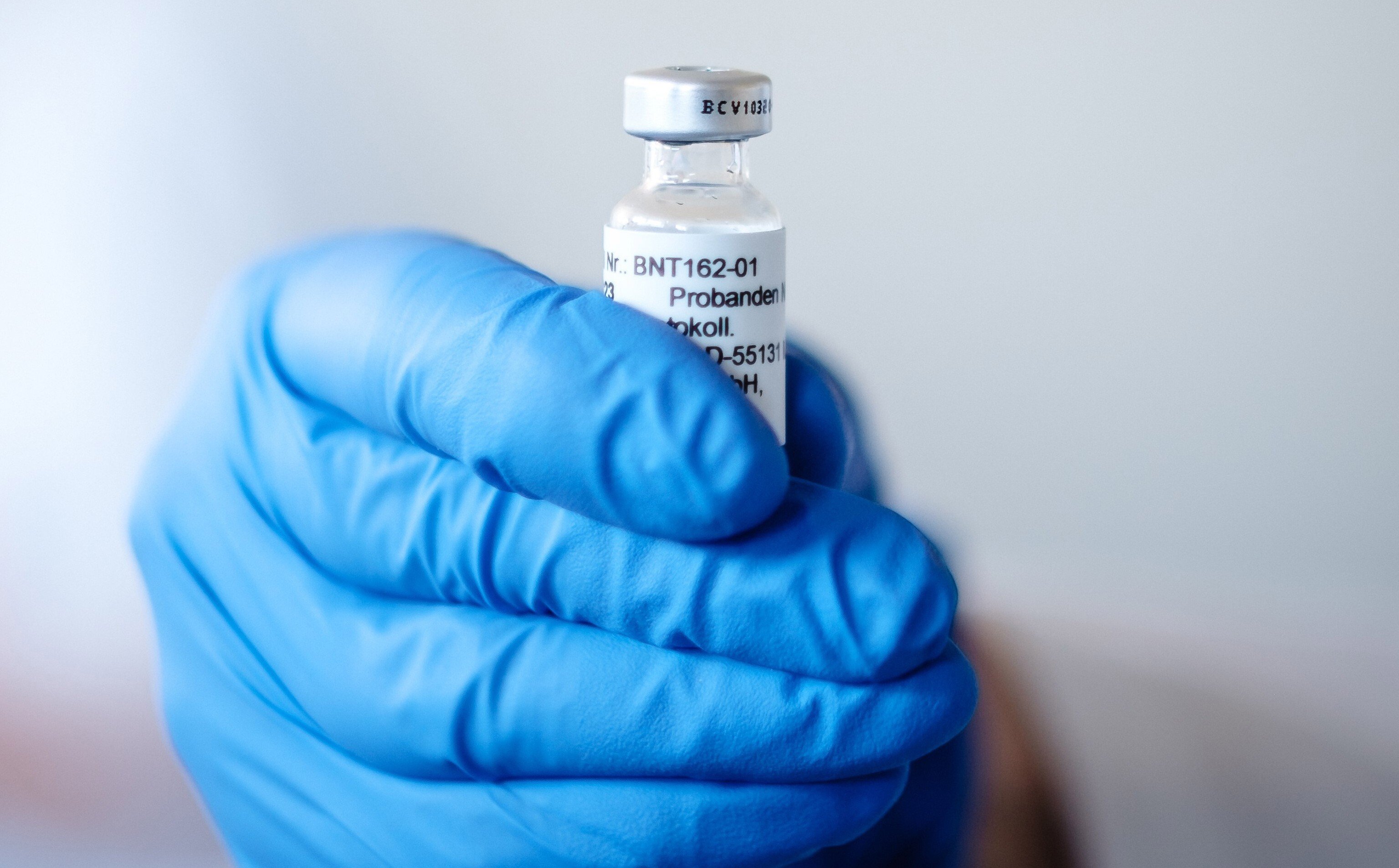 An ampoule for a Covid-19 vaccine candidate from Germany’s BioNtech. Photo: EPA-EFE