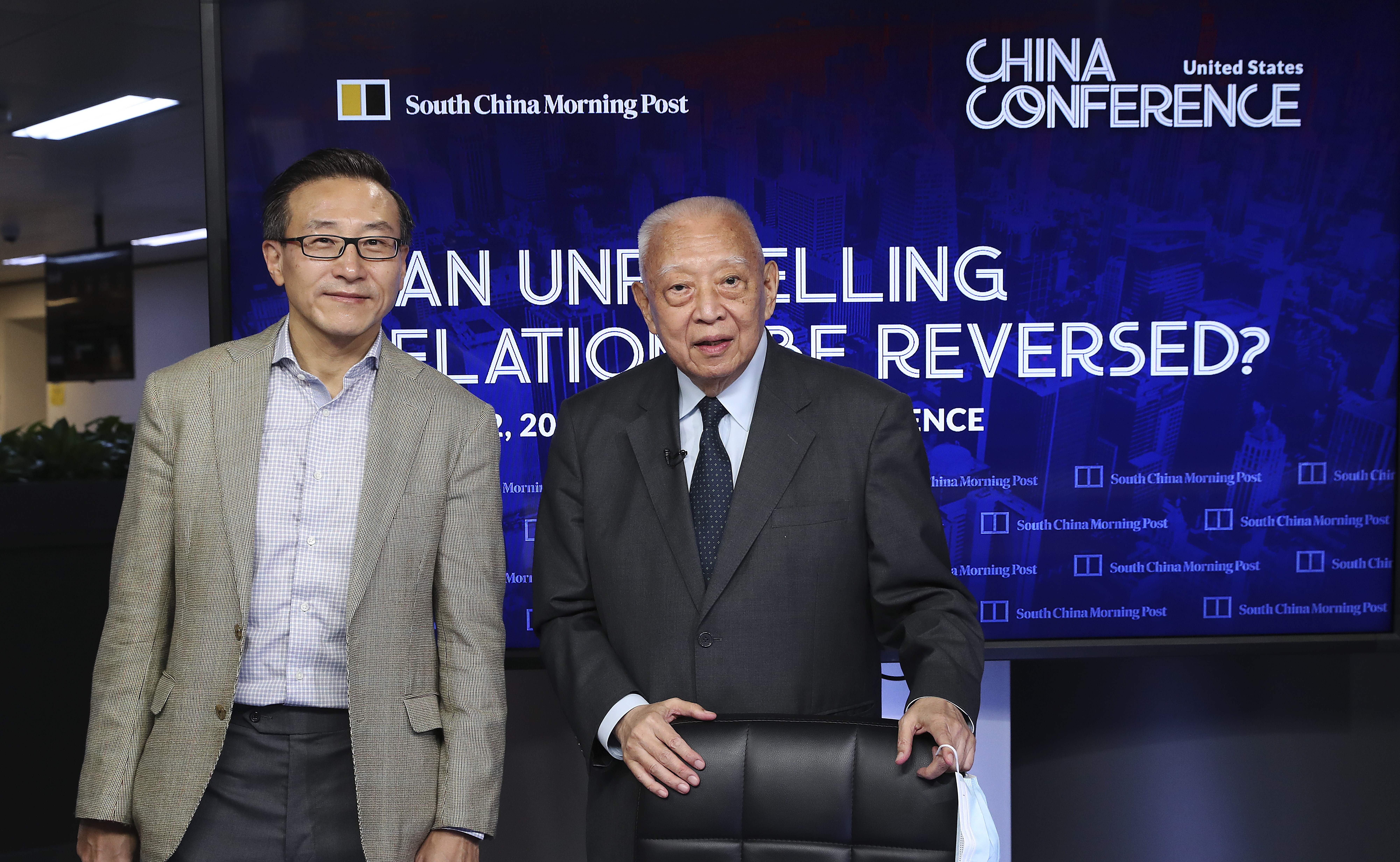 Joe Tsai, Alibaba’s executive vice-chairman (left), and former Hong Kong Chief Executive Tung Chee-hwa, at the China Conference: United States organised by the Post. Photo: Edmond So