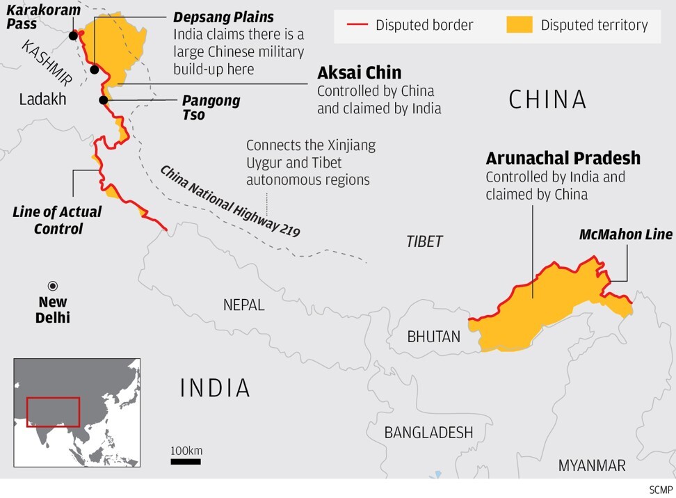 The border claims by India and China. Graphic: SCMP