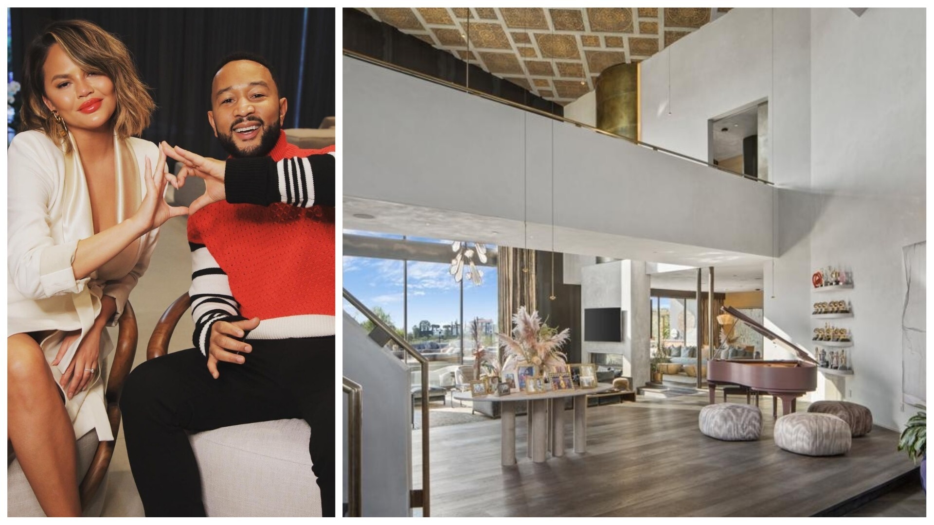 John Legend and Chrissy Teigen, and their old Beverly Hills home, now on the market for US$23.95 million. Photo: @johnlegend/Instagram, Anthony Barcelo