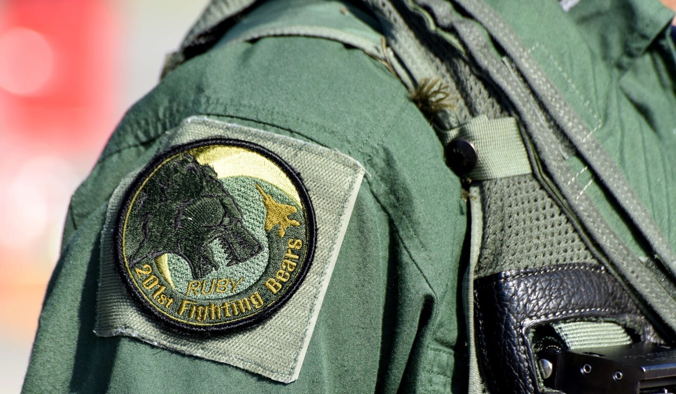 The insignia of the Japan Air Self-Defense Force’s ‘201st Fighting Bears’, at Chitose Air Base. Photo: AFP