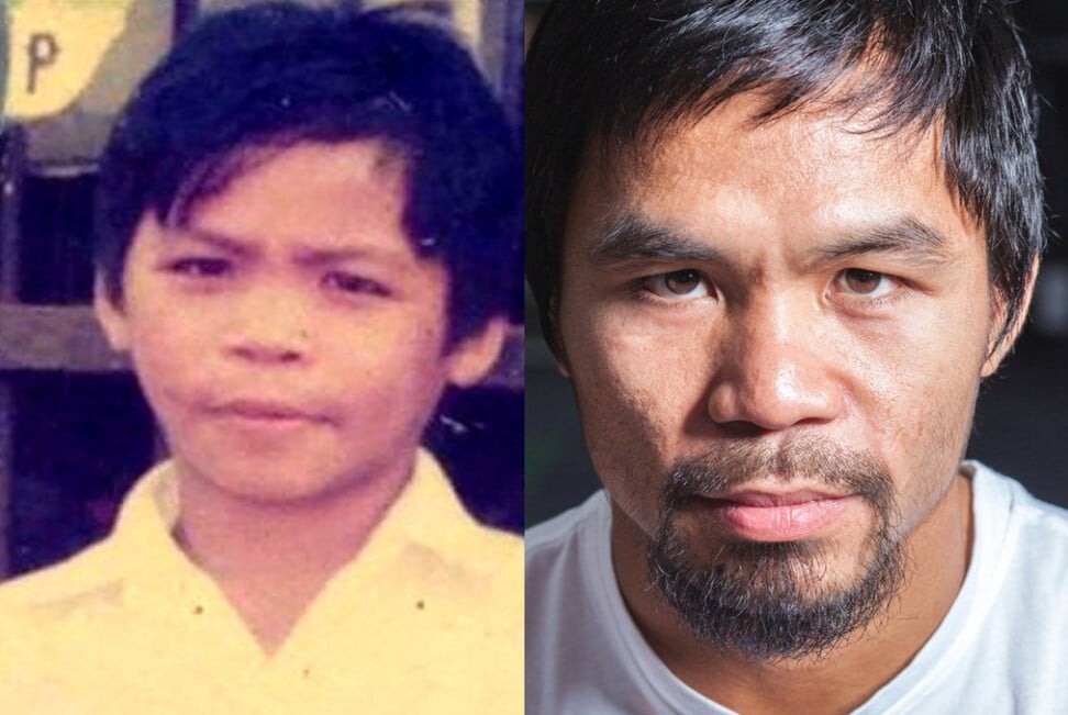 Manny Pacquiao in his childhood and today. Photo: @childhoodbio/Twitter