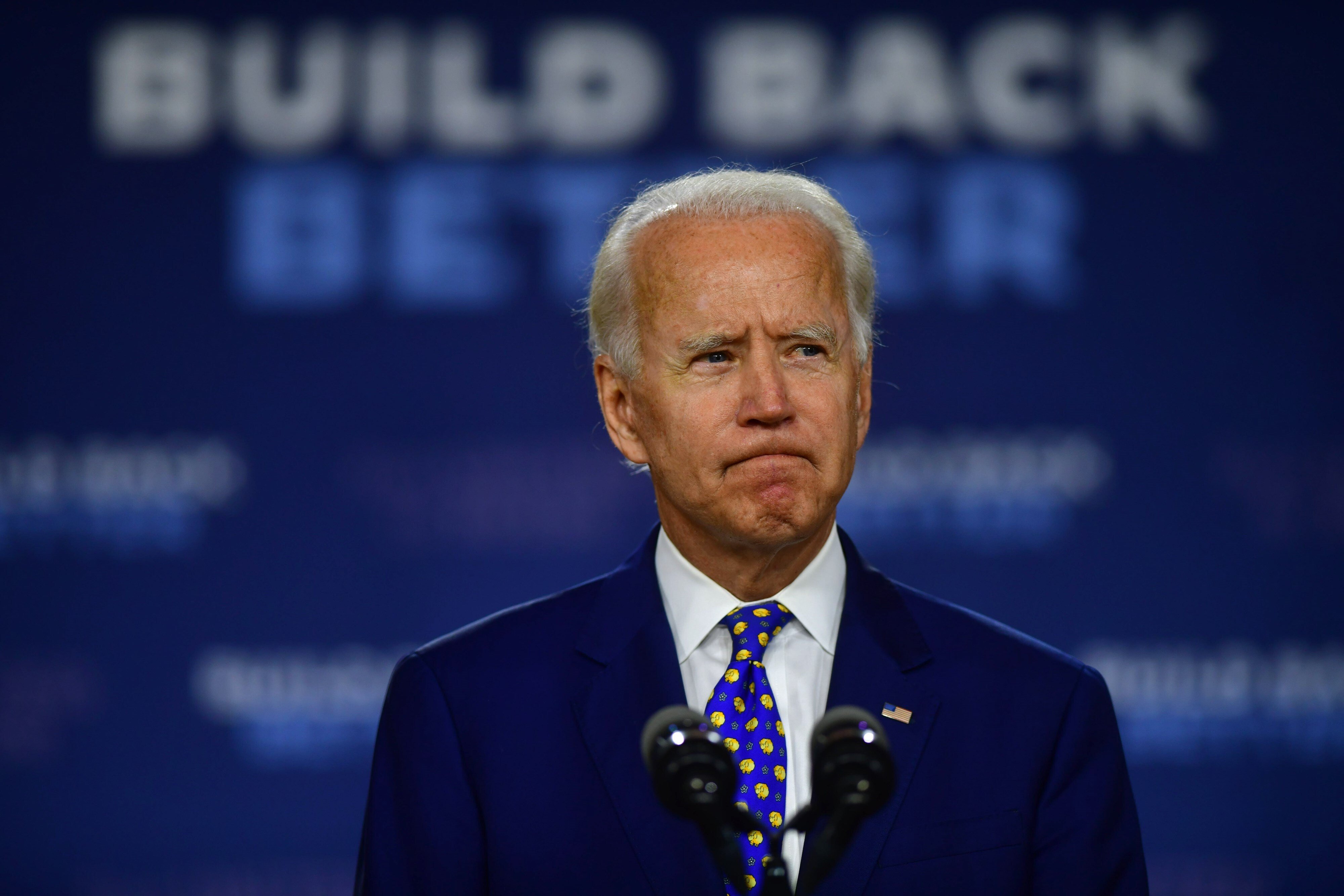 Joe Biden, then the presumptive Democratic Party presidential nominee, delivers a speech explaining his “Build Back Better” plan, at a community centre in Wilmington, Delaware, on July 28. Photo: Getty Images/AFP