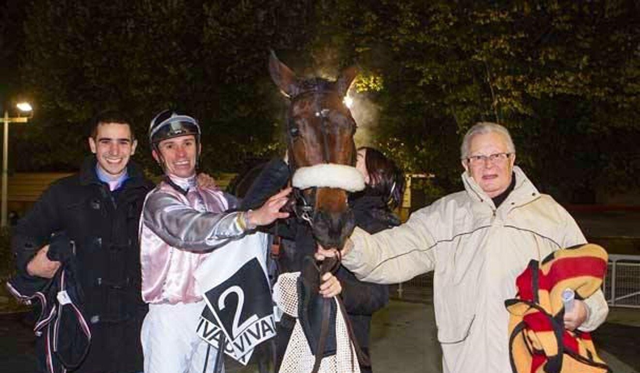 Jerome Reynier (left) and his father Serge (right) with their ‘little legend’ Its All Class. Photo: Jerome Reynier