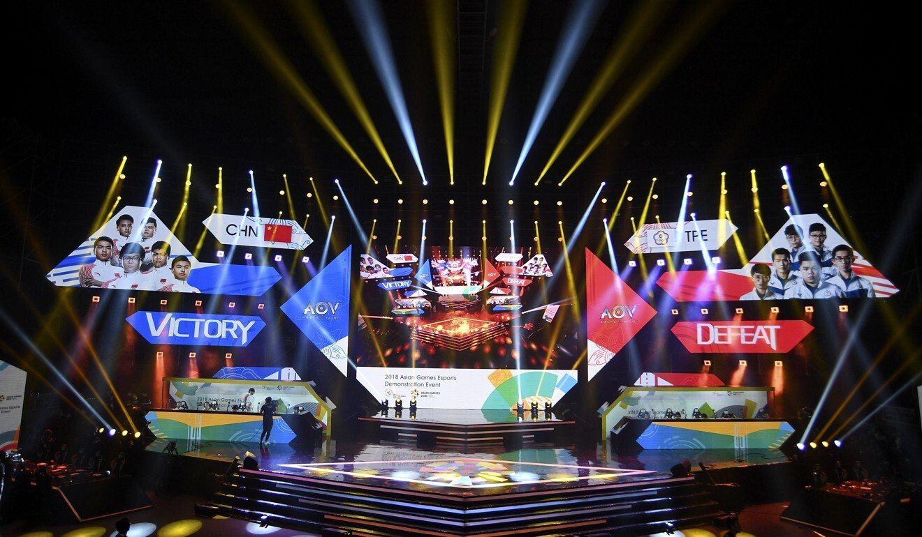 The China esports team play Taiwan in an Arena of Valor exhibition match at the 18th Asian Games in Jakarta on August 26, 2018. Photo: AP