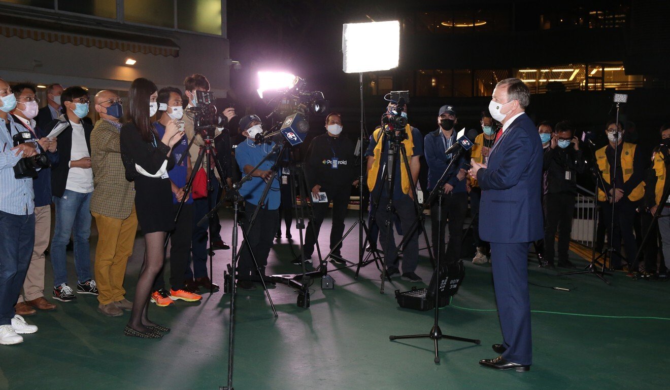 Jockey Club chief executive Winfried Engelbrecht-Bresges talks about the success of Hong Kong International Races to the press.