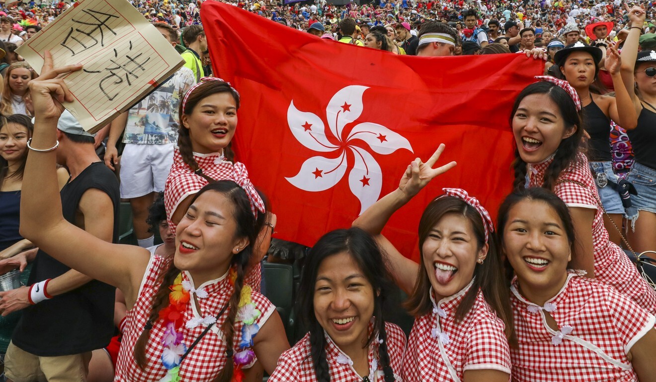 Fans supporting Hong Kong at the Sevens. Photo: Sam Tsang