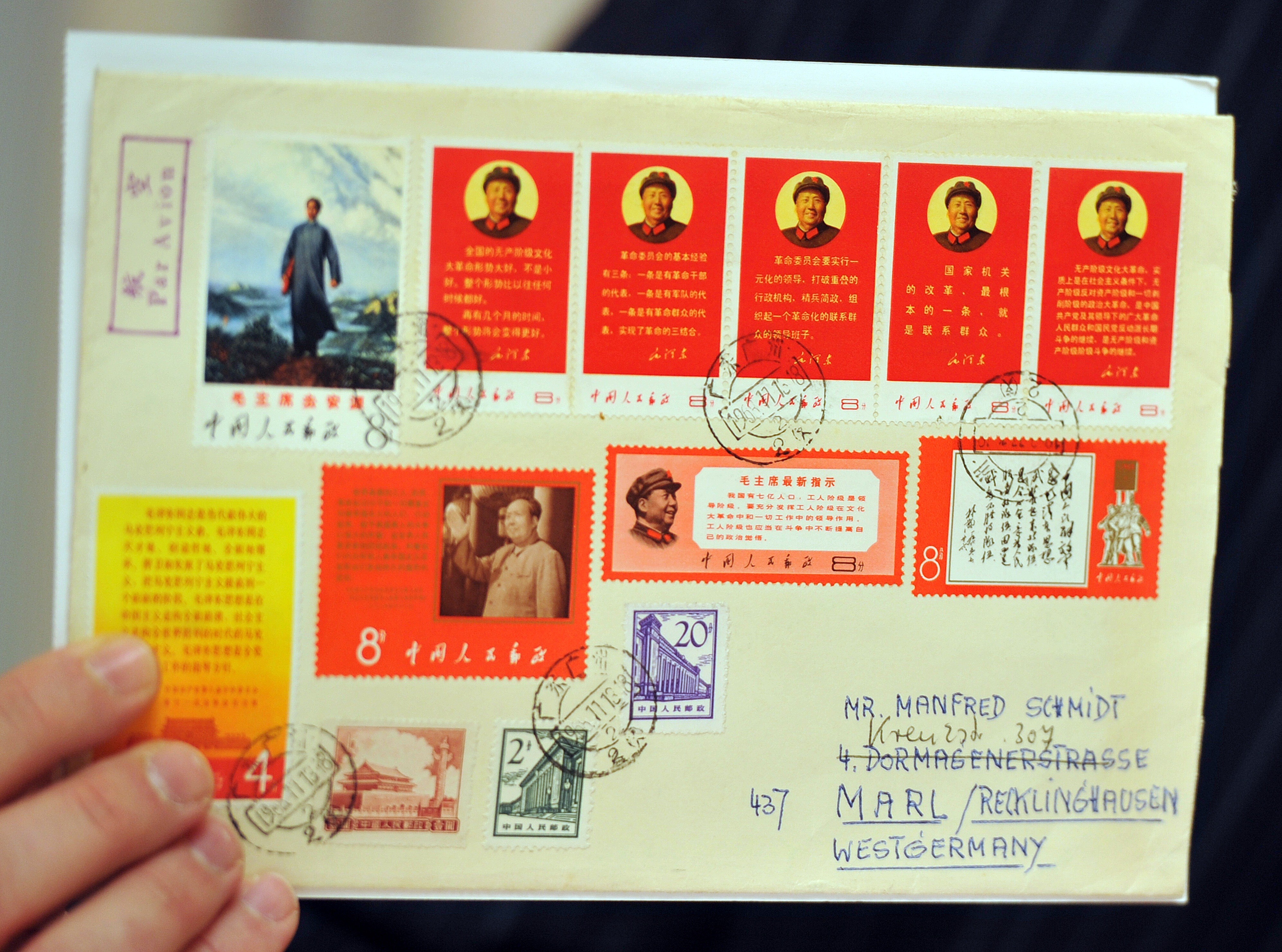 A 1968 airmail letter with various stamps of Chairman Mao Zedong. China’s collectibles market has been blighted by inflated values for rare artefacts. Oriental Culture hopes that more listings by online art and collectibles platforms will improve the credibility of the sector. Photo: AFP
