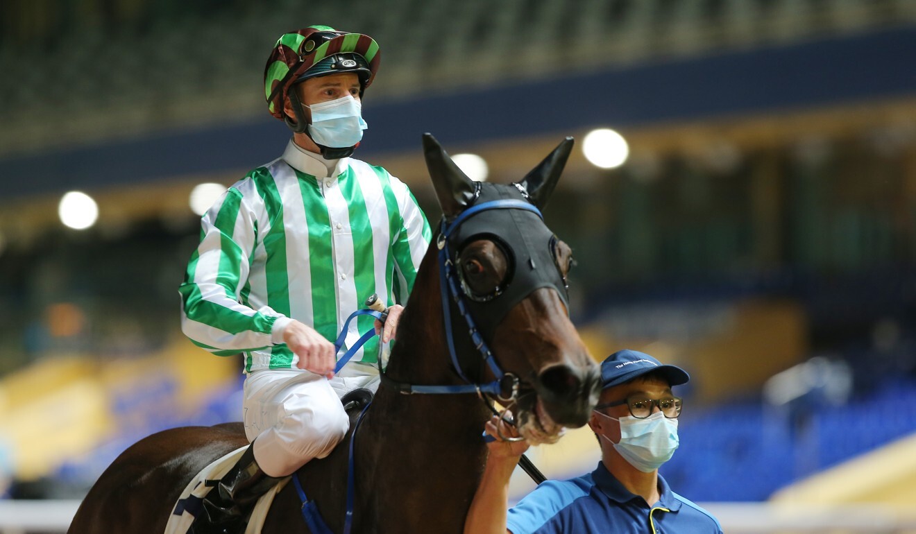 Zac Purton returns to scale after one of his four winners at Happy Valley last week.