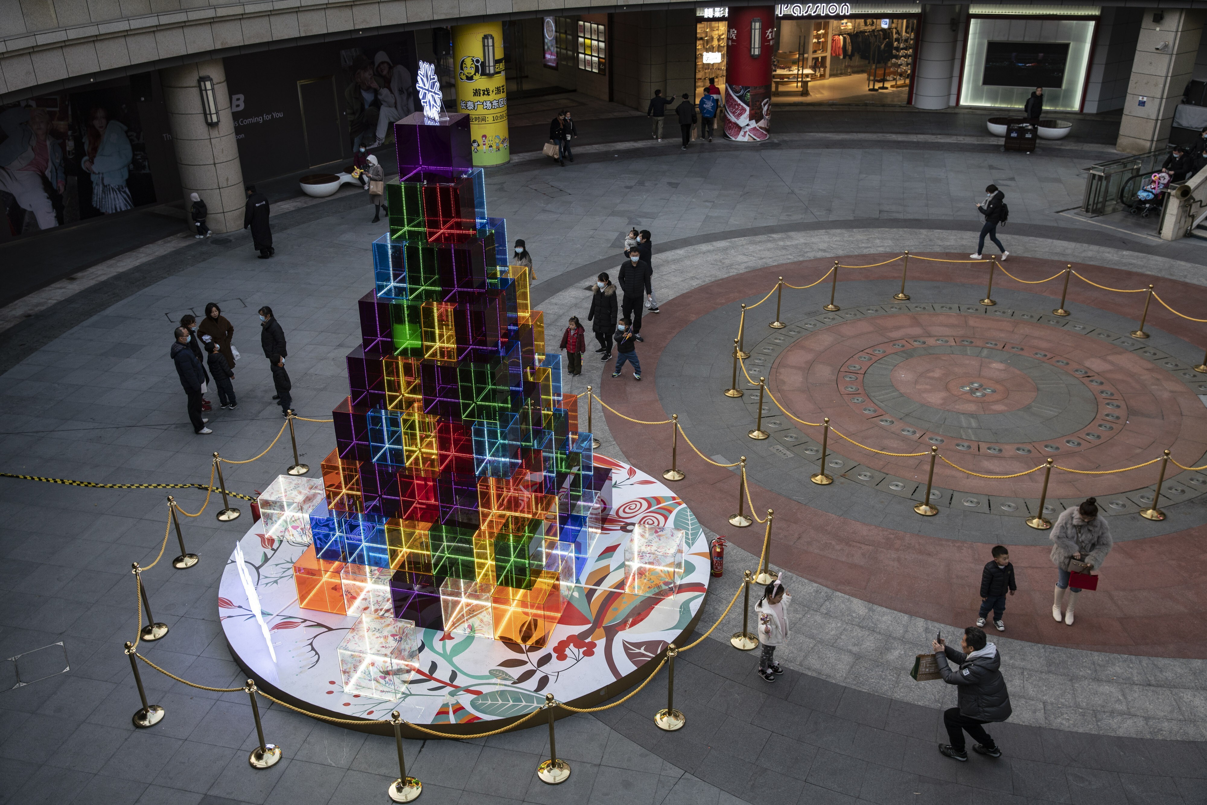 Louis Vuitton Christmas tree is seen at the Xujiahui Shopping