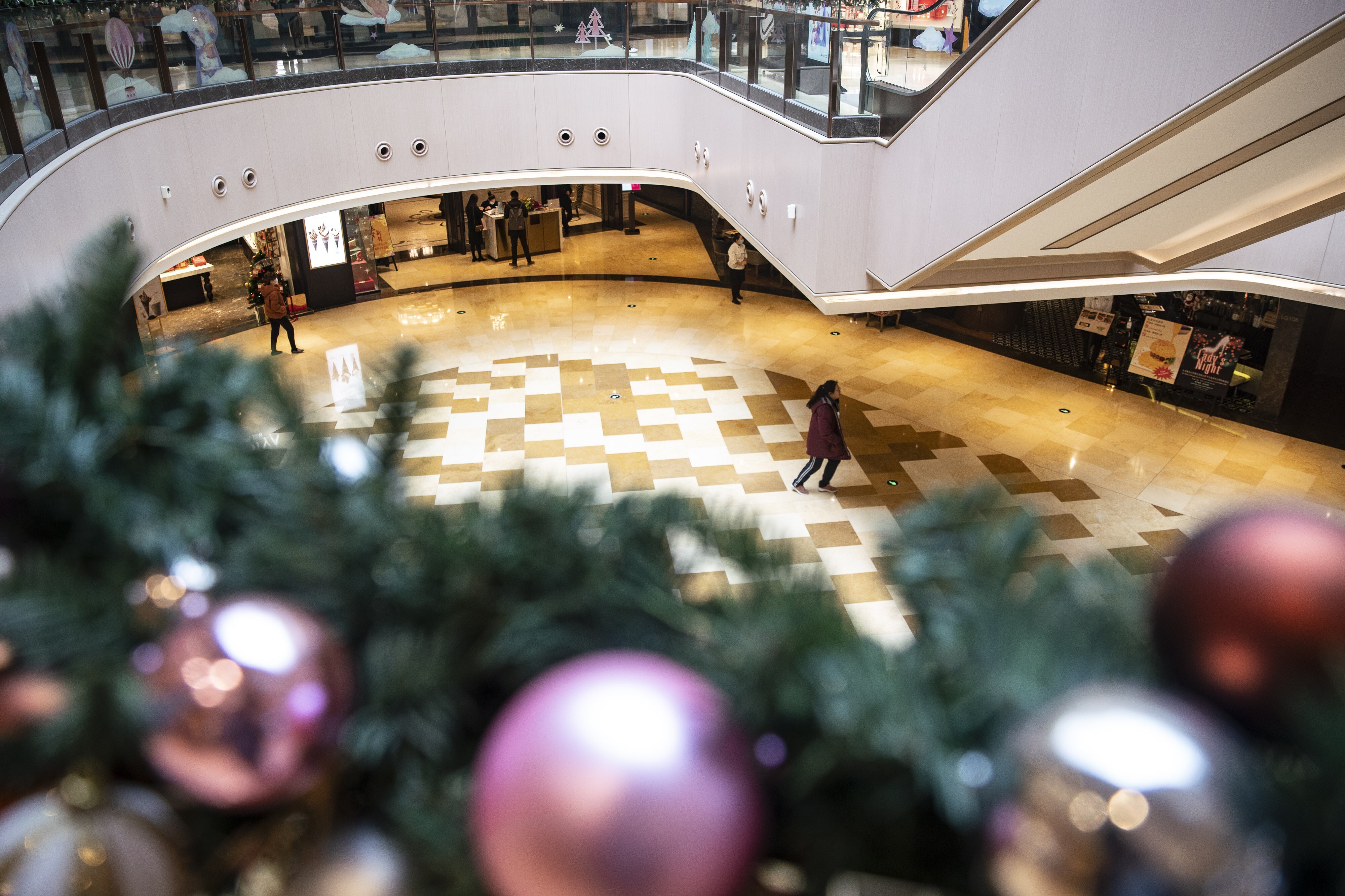 A shopping mall in Shanghai, festooned with Christmas decorations. Photo: Bloomberg