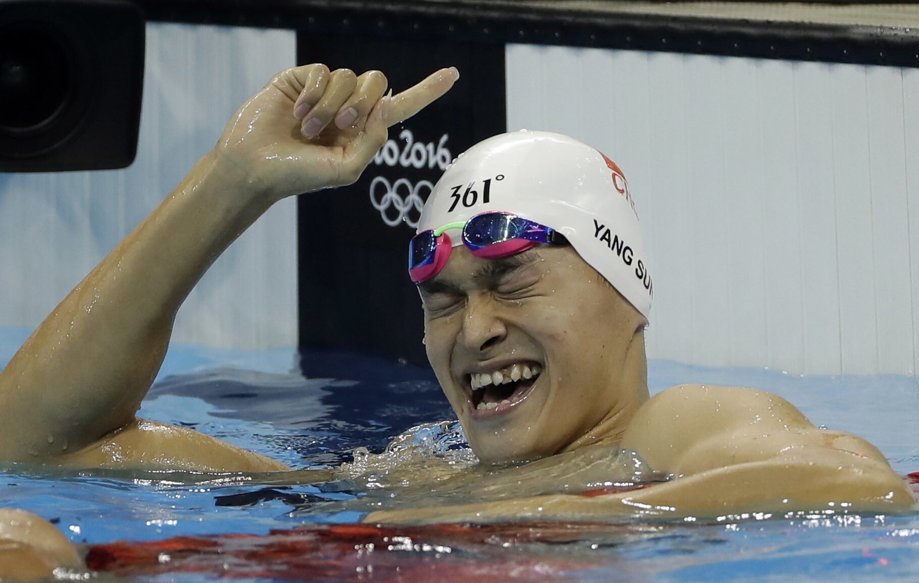 China’s Sun Yang celebrates winning the men's 200m freestyle during at the 2016 Olympics in Rio. Photo: AP